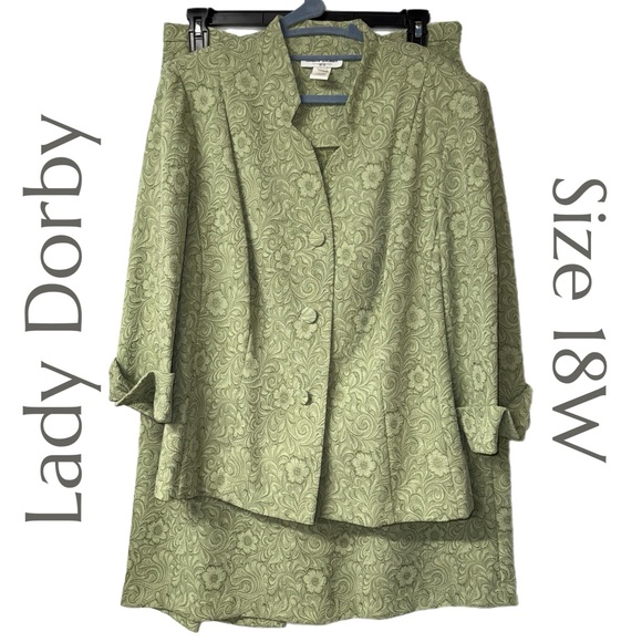 Lady Dorby Jackets & Blazers - Vintage Lady Dorby - Green Paisley Jacquard Skirt Suit - Size 18W